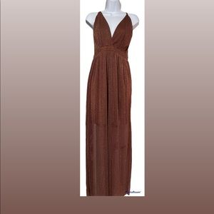 Favlux Brown Gold Shimmer Maxi Dress